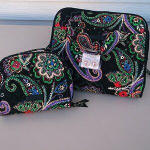 Vera Bradley 2-Piece Quilted Travel Bag Set + NWT Earrings — Fold-Out Organizer